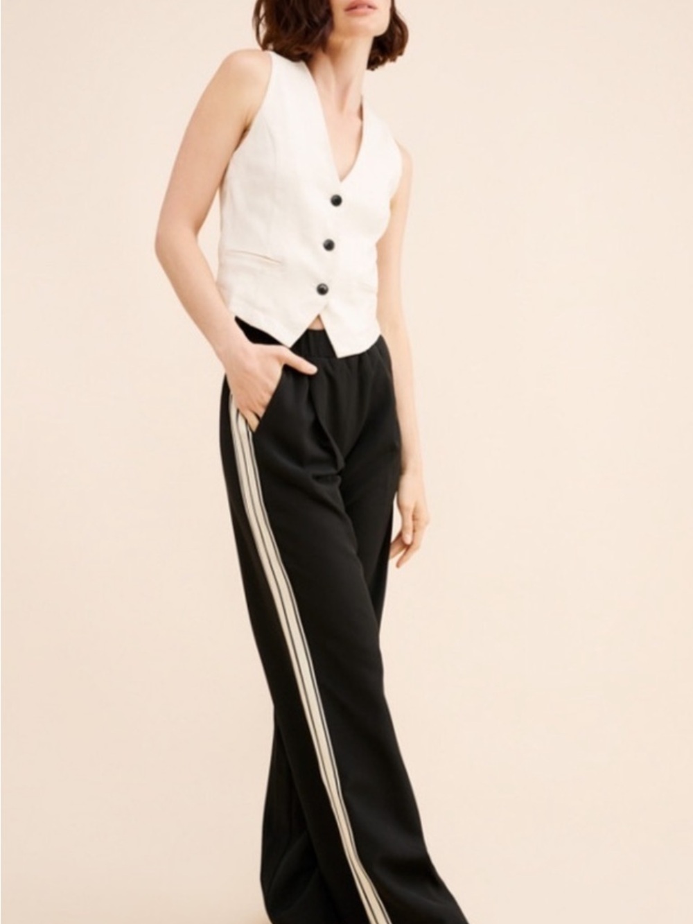 bishop + young Black Track Pants with White Side Stripes